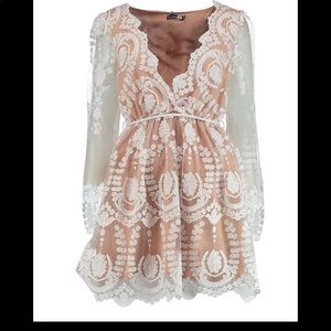 Boohoo Lace Plunge Skater Dress - Size 10, White